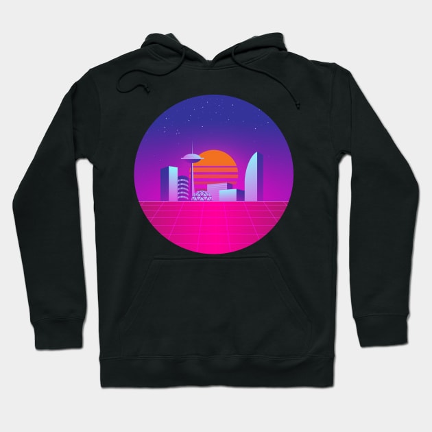 Synthwave 80's neon city Hoodie by RARA_AVIS